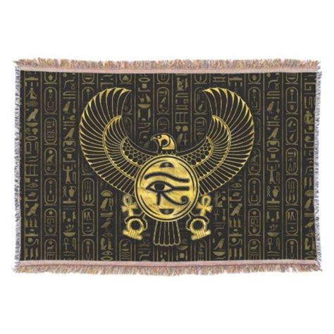 Egyptian Eye Of Horus Wadjet Gold And Black Throw Blanket Zazzle