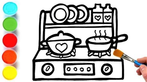 How To Draw A Stove Easy And Step By Step Drawing Kitchen Set