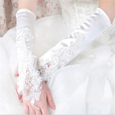 Long Satin Wedding Gloves Lace Appliques Gloves White Gloves Typ0561 Wedding Gloves Satin