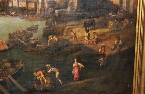 Proantic Grande Olio Su Tela Italiano Del 1700 Raffigurante Lavoranti