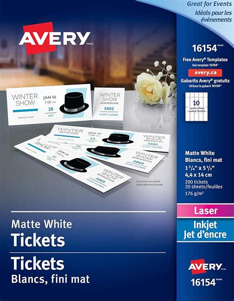 AVERY Lot de 200 tickets avec cartes détachables 4 5 x 14 9 cm blanc