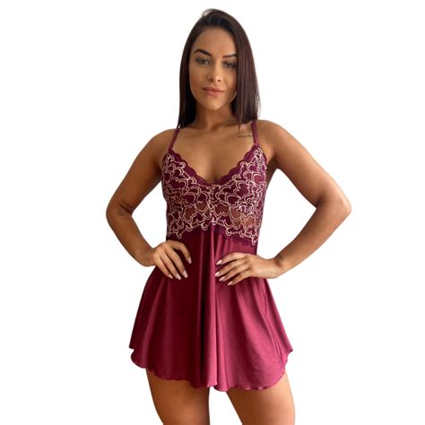 Camisola Feminina Sem Bojo Luxo Sexy Detalhes Em Renda Lingerie