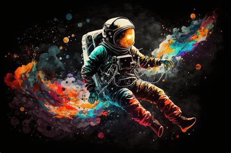 Artistic Astronaut Floating Through Space Surrounded By Stars And