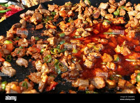 Traditional Turkish Food Sac Kebab At The Dinner Plate Stock Photo