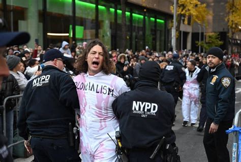 Free Palestine Protesters Demonstrate At Macy S Thanksgiving Day Parade