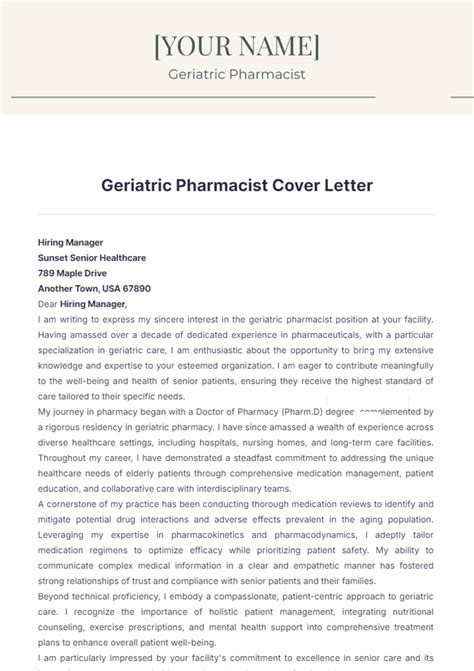 Free Geriatric Pharmacist Cover Letter Template Edit Online