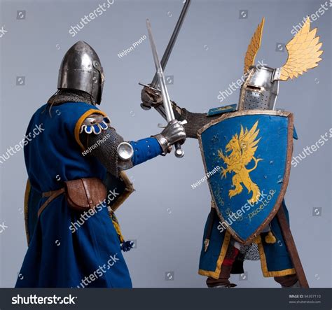 Two Medieval Knights Fighting. Stock Photo 94397110 : Shutterstock