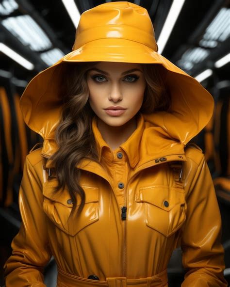 Premium Photo A Woman Wearing A Yellow Raincoat And A Hat