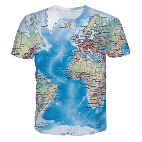 Cool 3d Printed T Shirts World Map Graphic Tshirt Homme Summer Short