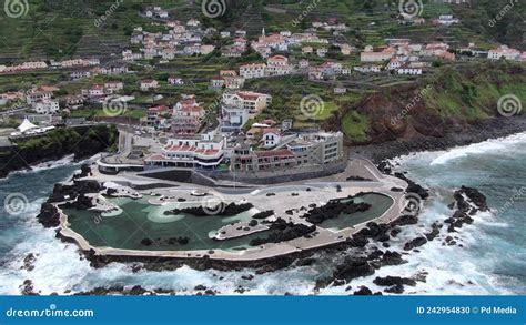 Aerial View Of Porto Moniz Natural Lava Pools Maderia Portugal Stock