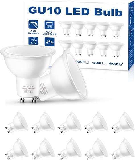 Evastary Gu10 Led Light Bulbs 5w Cool White 6000k Gu10 Halogen