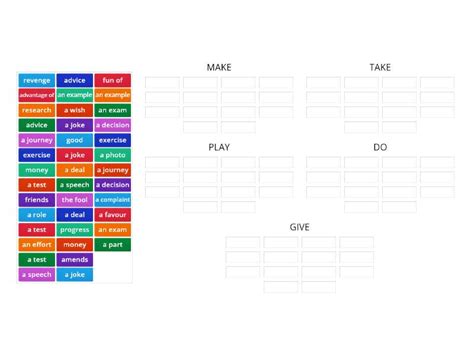 Verb Noun Collocations Ordenar Por Grupo