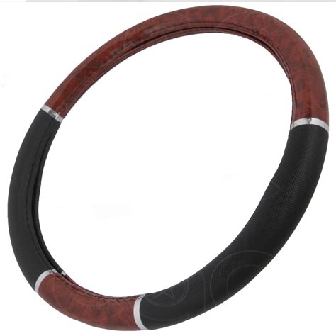 Dark Wood Grain Steering Wheel Cover For Van Car SUV Premium Black Syn