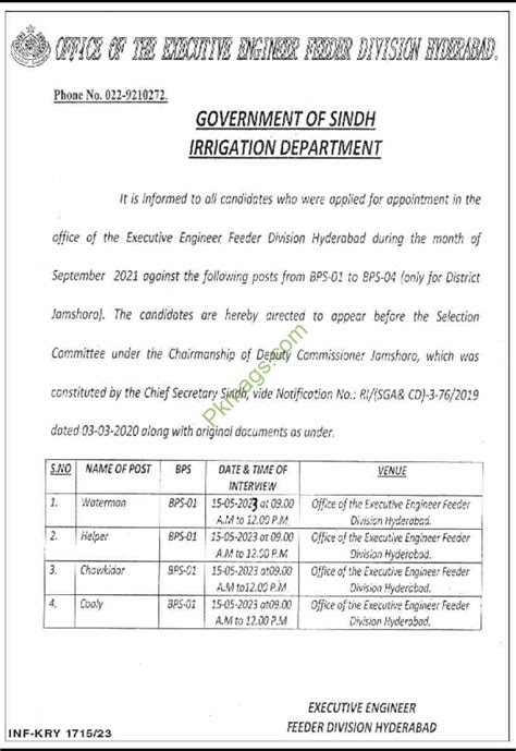 Irrigation Department Hyderabad Jobs Interview 2023 Jobs In Pakistan