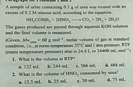 A Sample Of Urine Containing 0 3 Mathrm G Of Urea Was Treated With An