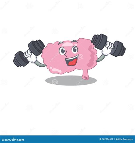 Brain Mascot Design Feels Happy Lift Up Barbells During Exercise Stock