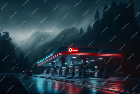 Premium AI Image | Neon gas starion in the night Neon cyberpunk or ...