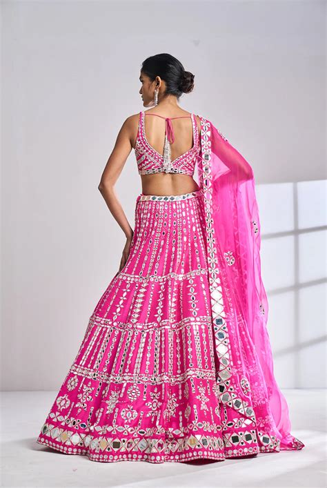 Fuchsia Mirror Work Lehenga Set