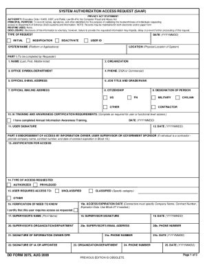 Fillable Online Dd Form 2875 System Authorization Access Request Saar