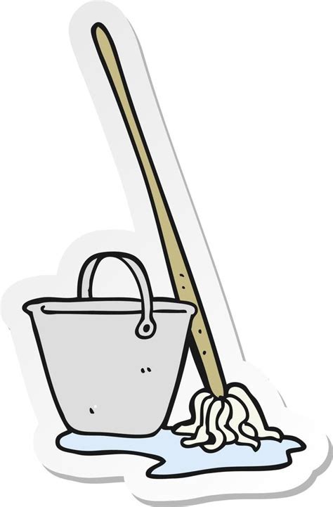 Sticker Of A Cartoon Mop And Bucket Vector Art At Vecteezy