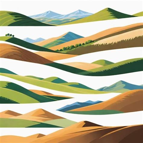 Rolling Hills Cartoon Vector Set White Background Isolated Premium Ai