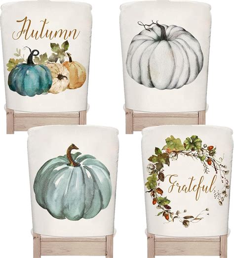 Amazon Jarthenaamcs Pcs Fall Chair Covers Watercolor Cyan Pumpkin