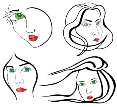 Set Of Woman Faces Style Drawing Silhouette Vector Style Drawing