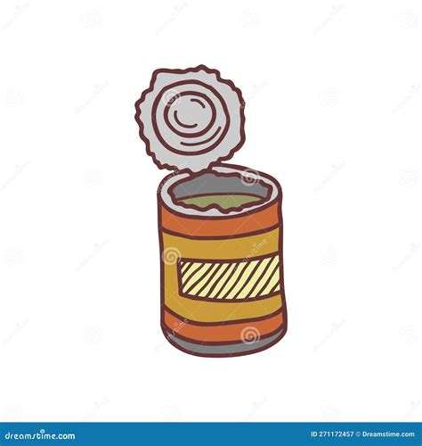 Hand Drawn Canning Tin Sketch Colored Vector Illustration Stock Vector