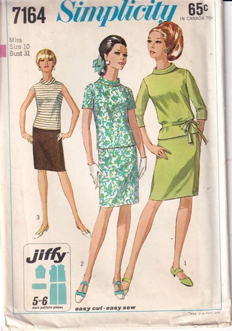 Vintage 1967 Simplicity 7164 Uncut Sewing Pattern Misses Two Piece Dress Size 10 Bust 32 12