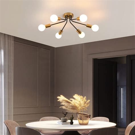 Buy Qcyuui Gold Sputnik Chandeliers Semi Flush Ceiling Light Black