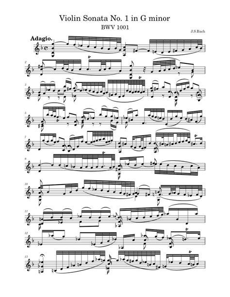 Violin Sonata No 1 In G Minor Bwv 1001 Johann Sebastian Bach Sheet Music For Violin Solo