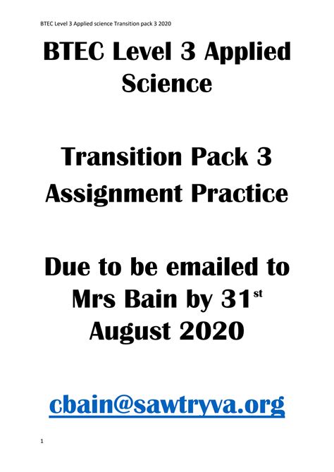 Solution Btec Level 3 Applied Science Transition Pack Studypool