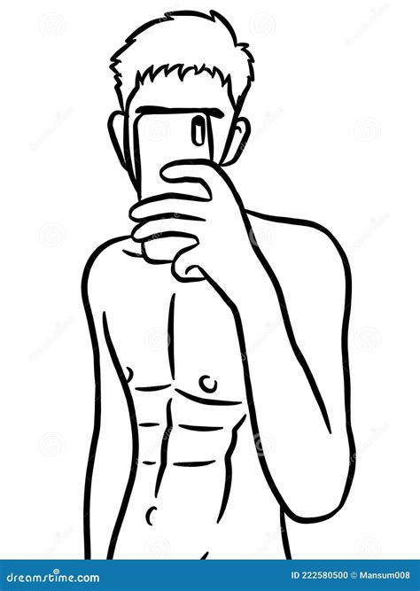 Drawing Black And White Of Cute Man For Painting Stock Illustration