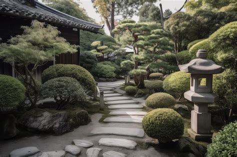 Jardim Japon S Tradicional Lanternas De Caminhos De Pedra E Rvores