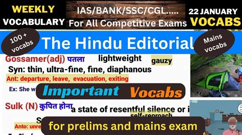 The Hindu Vocabulary Today The Hindu Editorial January The