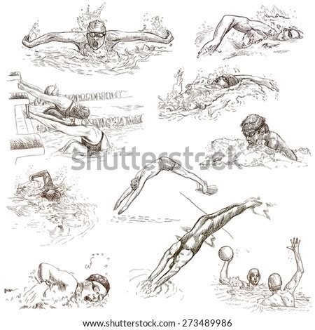 Swimmer Crawl Freestyle Hand Drawing Picture Stock Vector