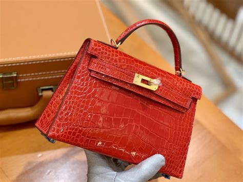 Hi Birkin Mini Kelly Cm Shiny Alligator Crocodile Ferrari Red Gold