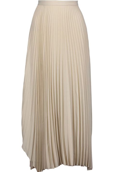 Helmut Lang Oyster Pleated Crepe De Chine Midi Skirt In Oyster Beige