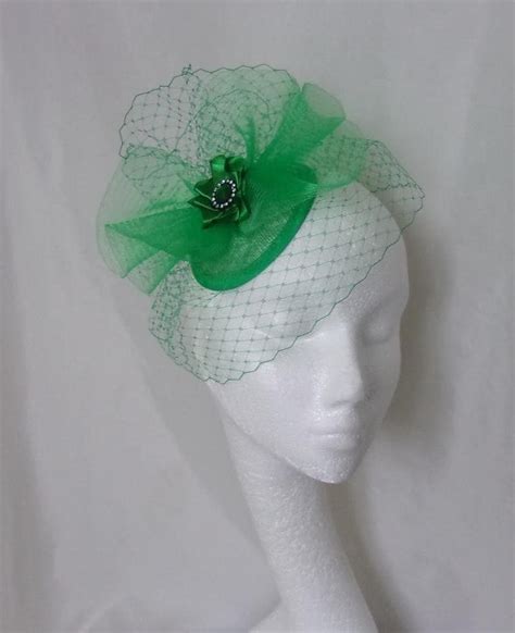 Emerald Green Fascinator Bright Absinthe Blusher Veil Etsy Uk Green