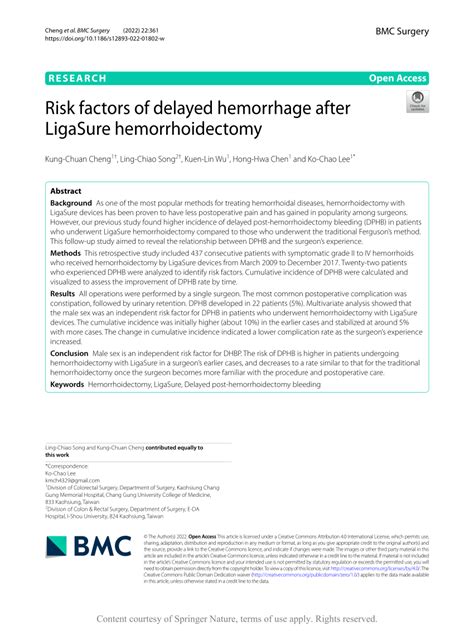 Pdf Risk Factors Of Delayed Hemorrhage After Ligasure Hemorrhoidectomy