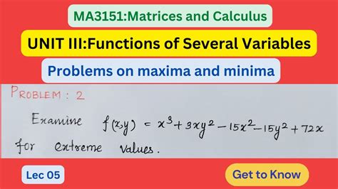 Lec Maxima And Minima Problems Unit Functions Of Several