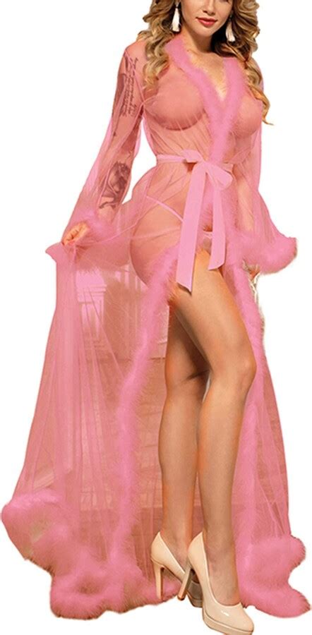 Anaike Women S Sexy Lace Dressing Gown See Through Sheer Nightgown Lingerie Long Sleeve Maxi