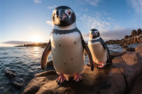 Premium Ai Image Two Penguin Standing On Shore