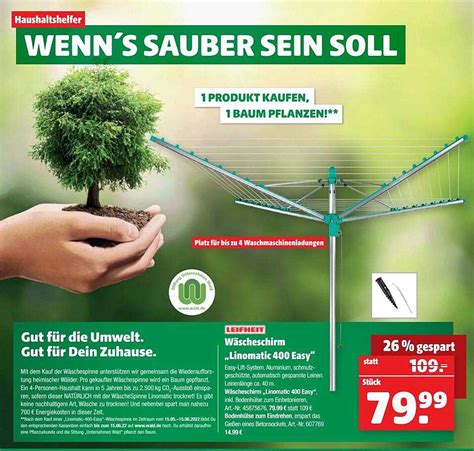 Wäscheschirm linomatic 400 Easy Leifheit Angebot bei Hagebaumarkt