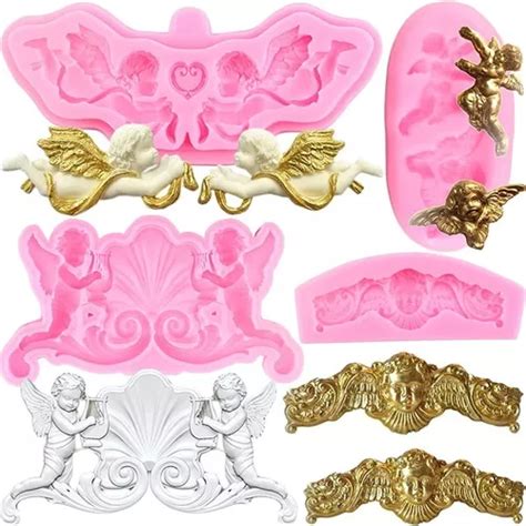 4pcs Molde De Silicona Ángel Barroco Relieve Fondant Resina Meses sin