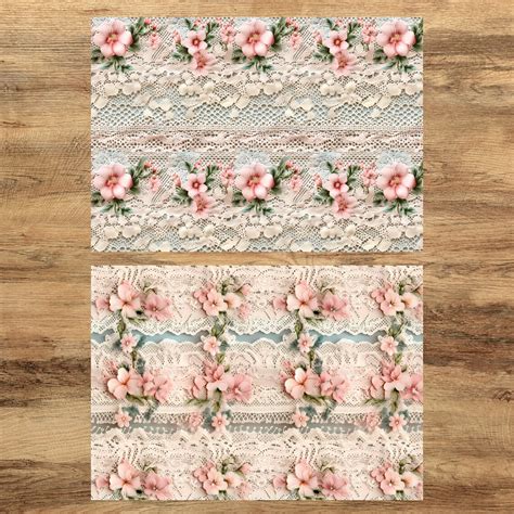 A4 Vintage Lace Digital Paper Printable Romantic Blossom Flower Lace