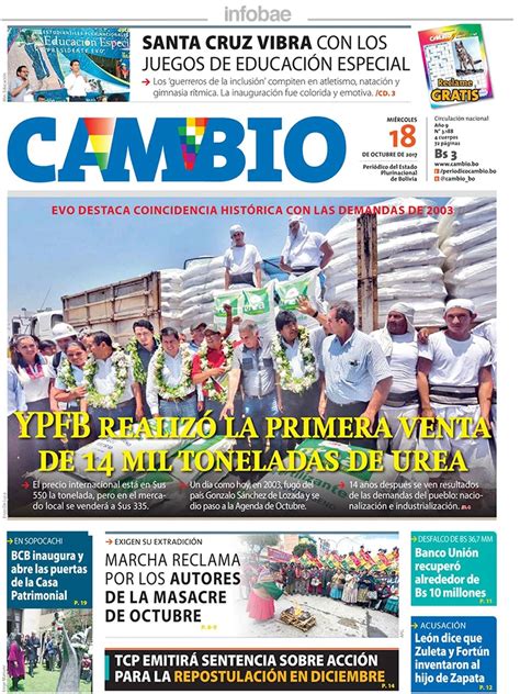 Cambio Bolivia Miércoles 18 De Octubre 2017 Infobae