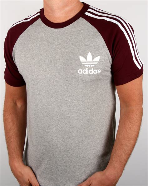 Adidas Originals Retro 3 Stripes T Shirt Light Greymaroon Mens Tee