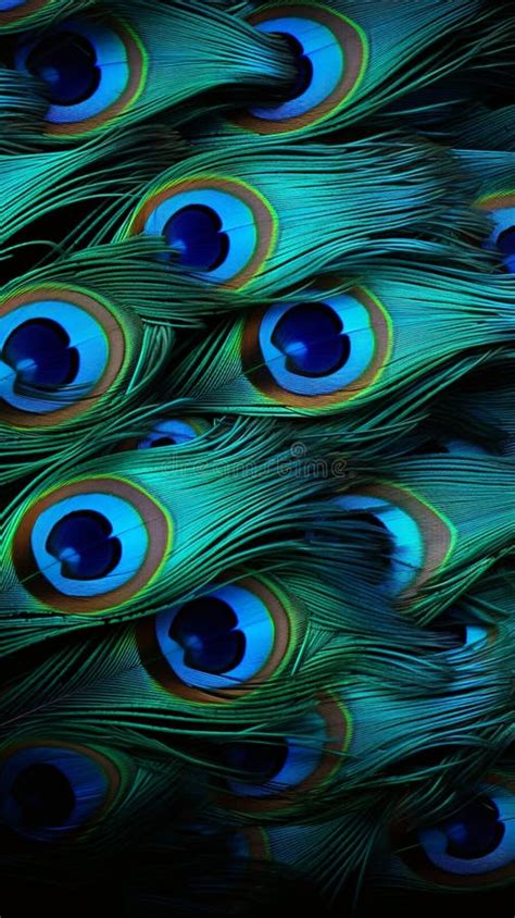 Peacock Feathers In Macro Shots Form An Enchanting Background Stock