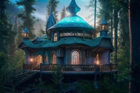 Premium Photo Fantasy Magic House Magical Forest Aurora